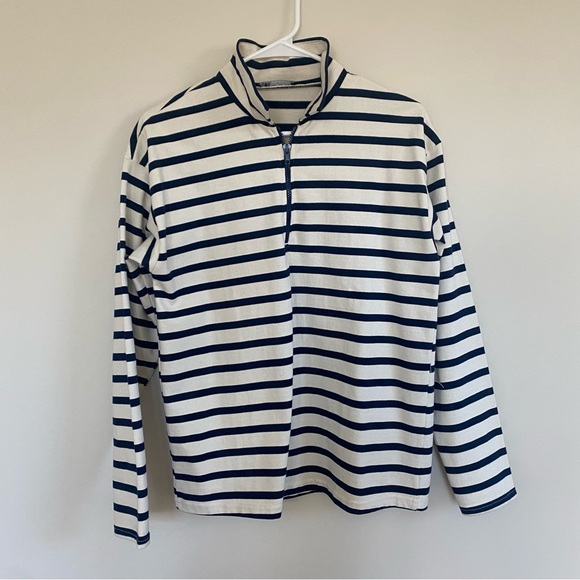 Zara Knit Quarter Zip navy cream stripe - Picture 2 of 5